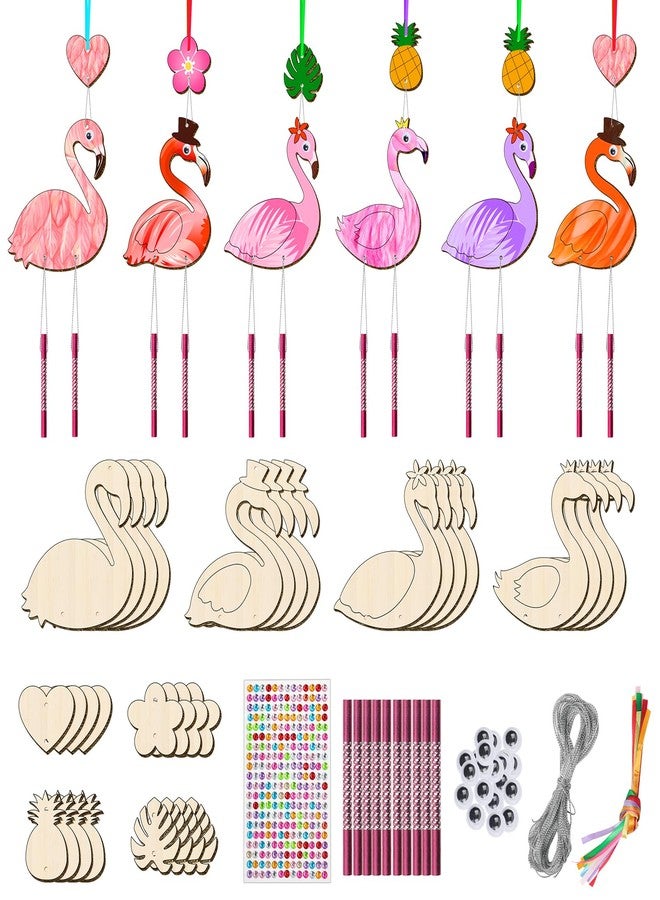 TREACLUB 16 Pack Wind Chime Kits for Kids, Make Your Own Summer Flamingos Wind Chime DIY Coloring Heart Flower Pineapple Wooden Arts and Crafts Birthday Gifts for Girls Boys - Image 1